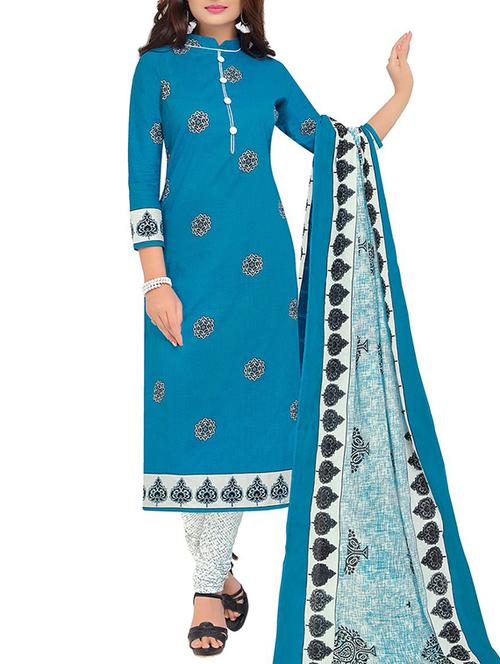 blue cotton unstitched suit - 14597421 - Very Small Image - 1