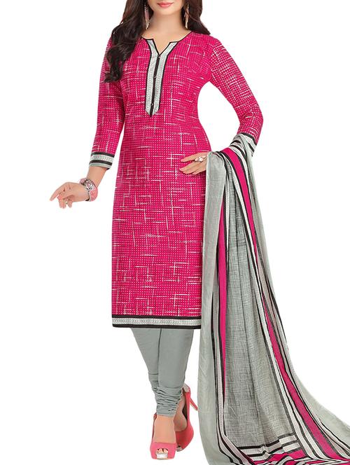 pink cotton unstitched suit - 14597422 - Very Small Image - 1