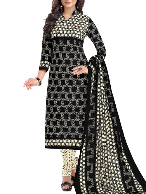 black cotton unstitched suit - 14597433 - Very Small Image - 1