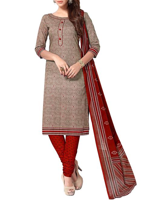 brown cotton unstitched suit - 14597467 - Very Small Image - 1