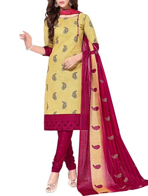 yellow cotton unstitched suit - 14597473 - Very Small Image - 1