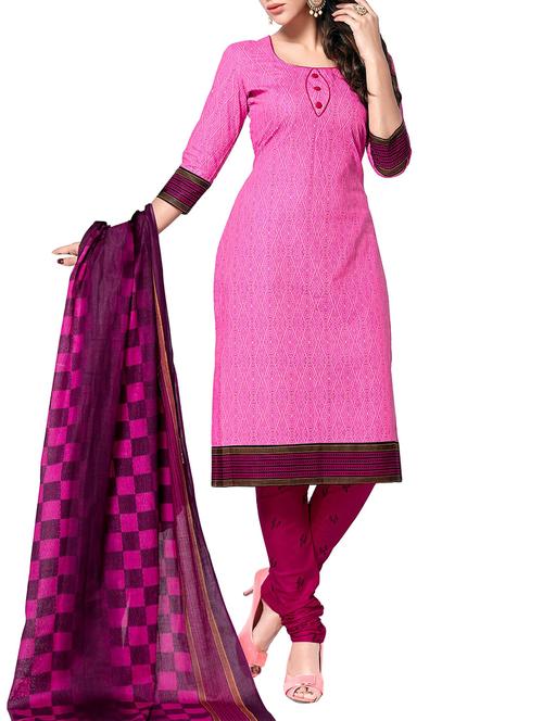 pink cotton unstitched suit - 14597478 - Very Small Image - 1