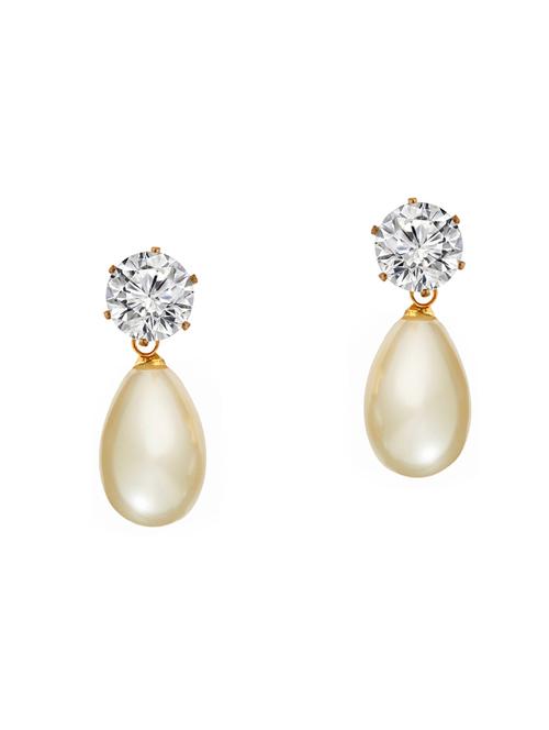 Beige Metal Pearl Earrings - 14597479 - Very Small Image - 1