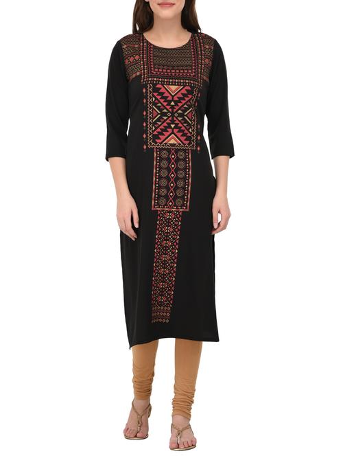 black crepe straight kurta - 14601133 - Very Small Image - 1