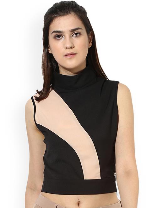 turtle neck color blocked crop top - 14601392 - Very Small Image - 1