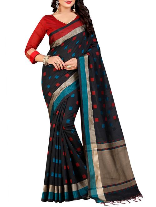 black woven saree with blouse - 14601754 - Very Small Image - 1