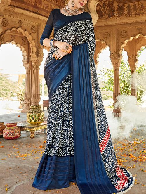 blue georgette printed saree with blouse - 14602070 - Very Small Image - 1