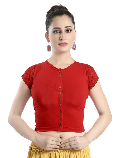 red cotton lycra solid blouse - 14602501 - Very Small Image - 1