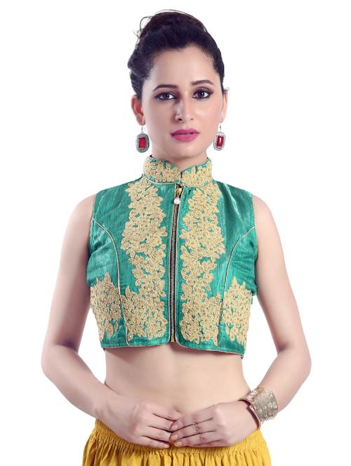 green dupion embroidered blouse - 14602510 - Very Small Image - 1
