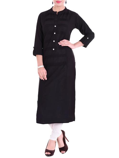 black cotton straight solid kurta - 14602986 - Very Small Image - 1