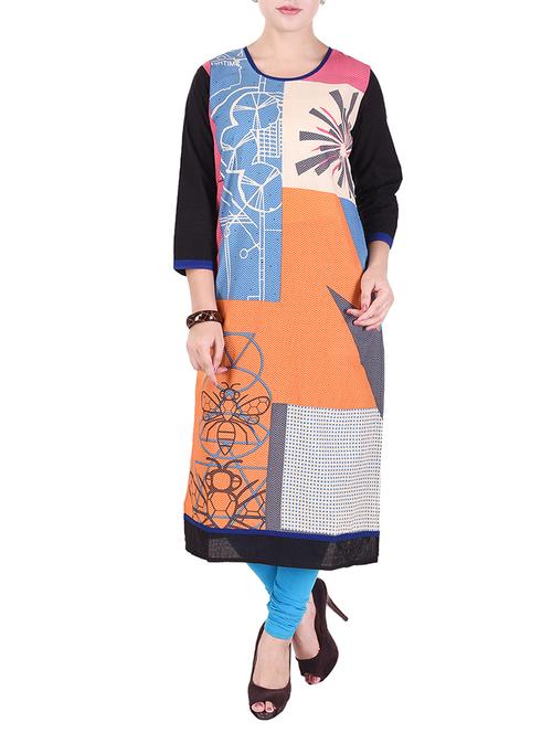 black cotton straight kurta - 14603511 - Very Small Image - 1