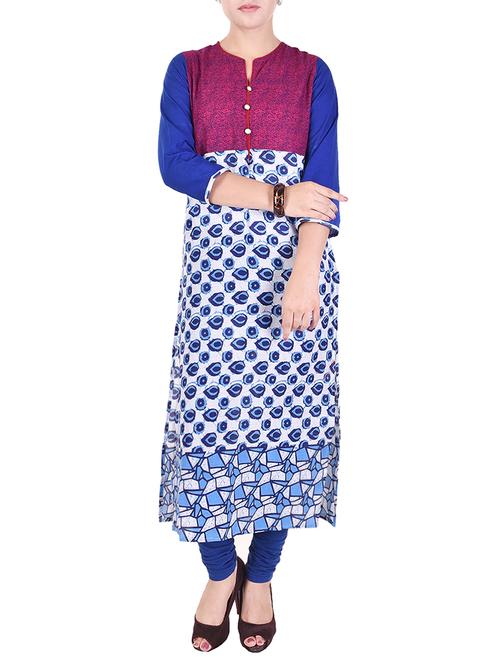 blue cotton straight kurta - 14603514 - Very Small Image - 1