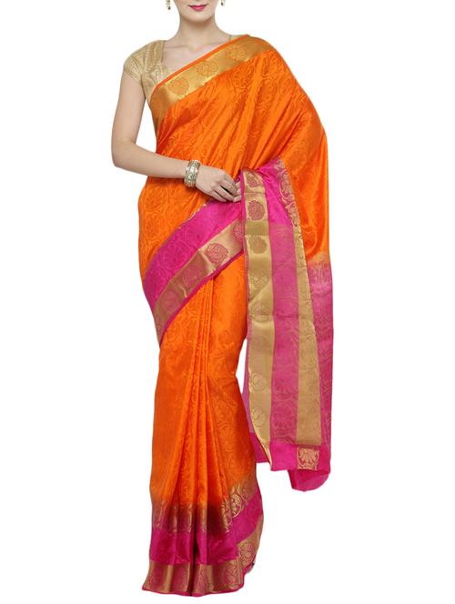 women's self design orange colored saree with blouse - 14603616 - Very Small Image - 1
