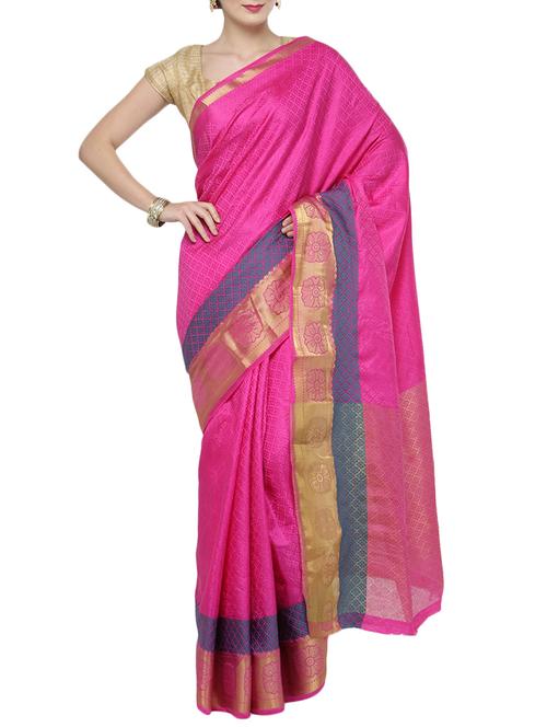 pink silk saree with blouse - 14603618 - Very Small Image - 1