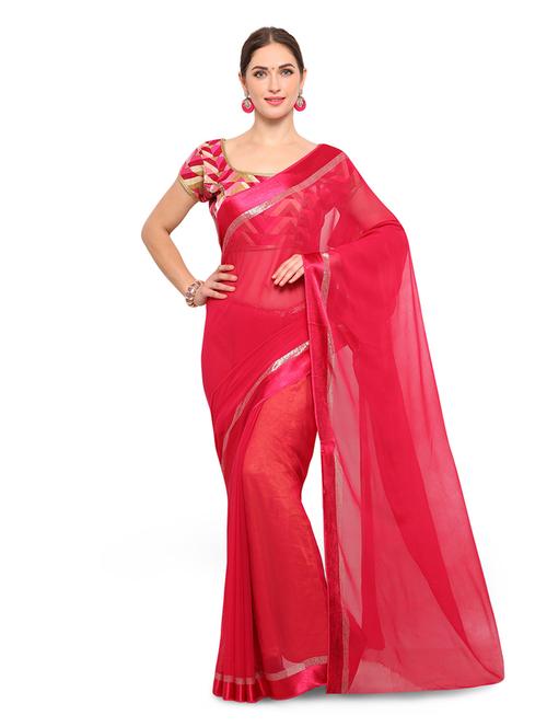 pink georgette bordered saree with blouse - 14603745 - Very Small Image - 1