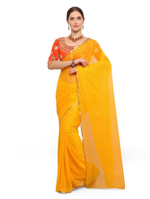 yellow embellished saree with blouse - 14603750 - Very Small Image - 1