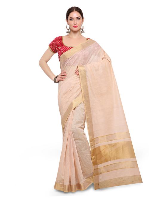 beige chanderi saree with blouse - 14603752 - Very Small Image - 1