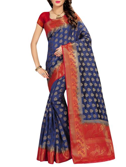 blue silk banarasi saree with blouse - 14603825 - Very Small Image - 1