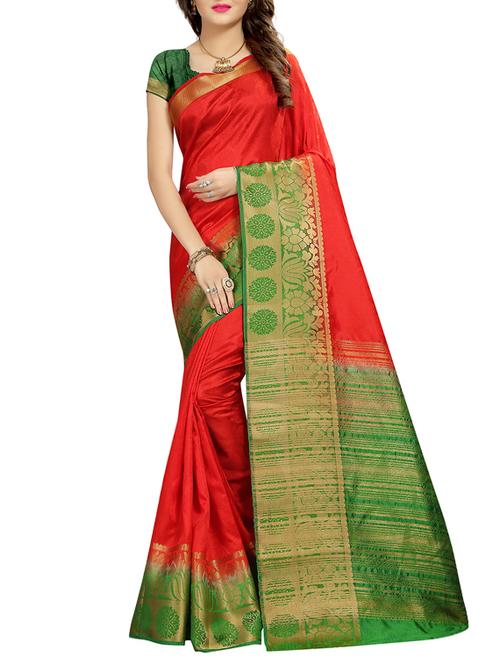 red bordered saree with blouse - 14603827 - Very Small Image - 1