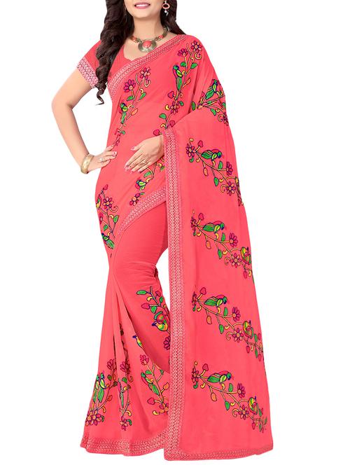 pink chiffon embroidered saree with blouse - 14603890 - Very Small Image - 1