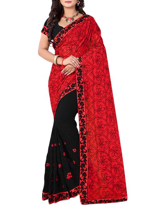 red georgette half and half  saree with blouse - 14603901 - Very Small Image - 1