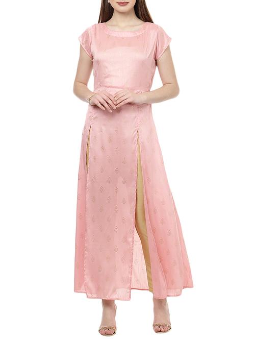 pink poly silk high slit  kurta - 14604796 - Very Small Image - 1