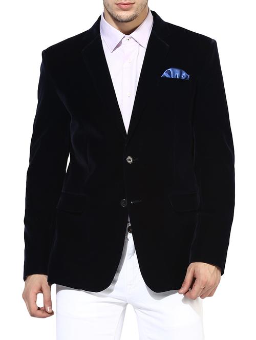 Navy Blue Velvet Casual Blazer - 14604802 - Very Small Image - 1