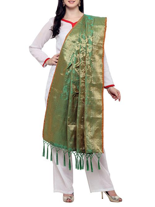 green silk dupatta - 14605899 - Very Small Image - 1