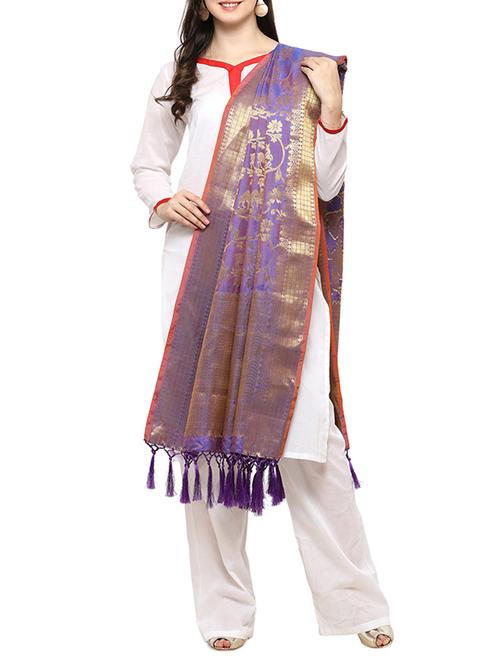 blue silk dupatta - 14605900 - Very Small Image - 1