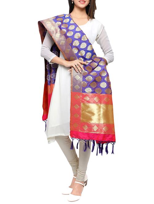 blue silk dupatta - 14605918 - Very Small Image - 1