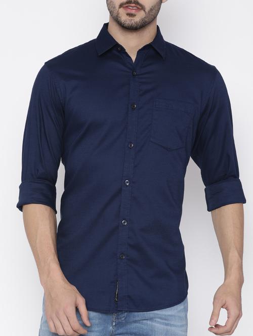 navy blue cotton casual shirt - 14605935 - Very Small Image - 1