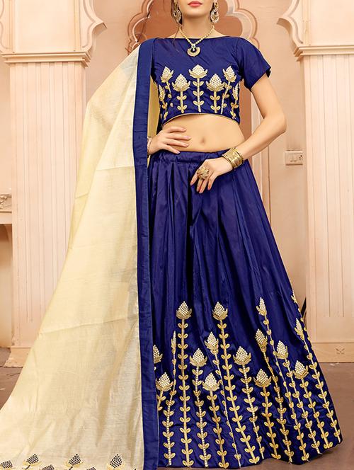 blue silk flared lehenga - 14606168 - Very Small Image - 1