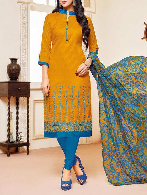 embroidered unstitched churidaar suit - 14606655 - Very Small Image - 1