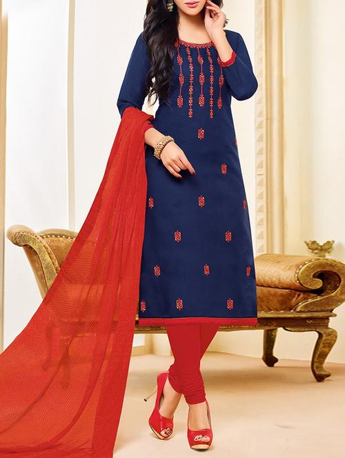 embroidered unstitched churidaar suit - 14606658 - Very Small Image - 1
