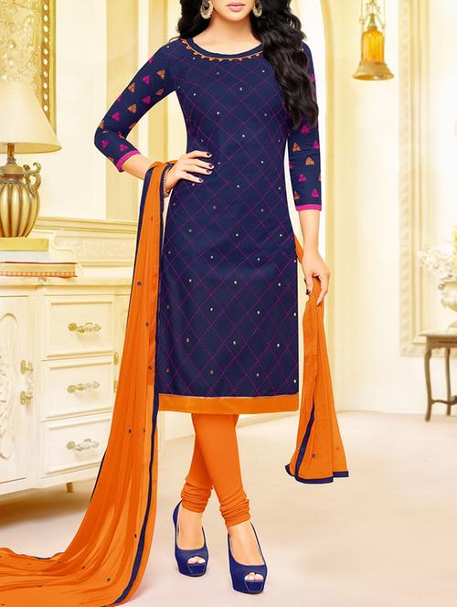 blue cotton unstitched suit - 14606660 - Very Small Image - 1