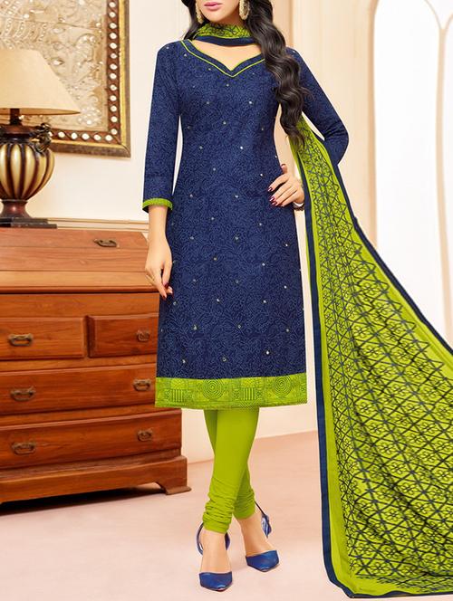 embroidered unstitched churidaar suit - 14606671 - Very Small Image - 1