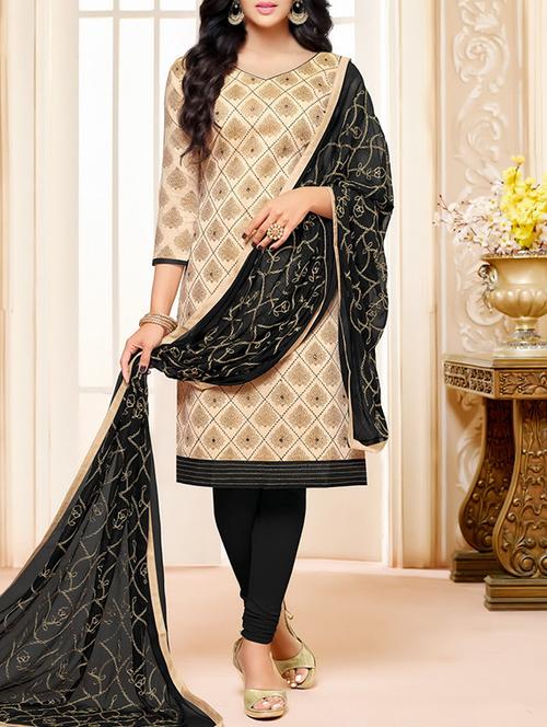 beige churidaar suits dress material - 14606687 - Very Small Image - 1