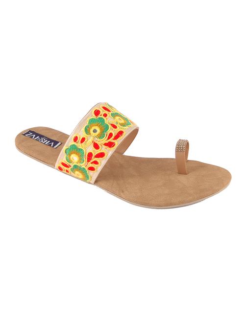 yellow fabric one toe kolhapuris - 14607167 - Very Small Image - 1