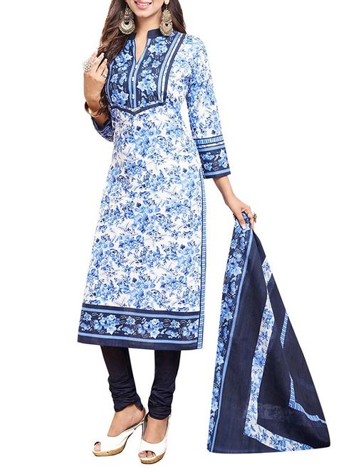 blue cotton unstitched suit - 14607514 - Very Small Image - 1