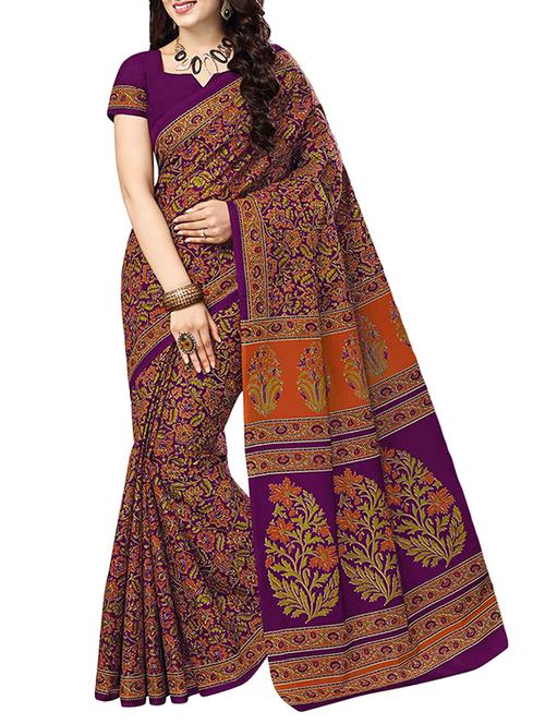 purple cotton printed saree with blouse - 14607557 - Very Small Image - 1