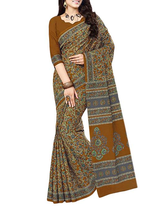 mustard cotton printed saree with blouse - 14607641 - Very Small Image - 1