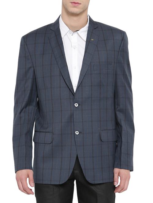 Navy Blue Polyester Casual Blazer - 14607916 - Very Small Image - 1
