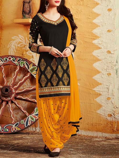 black cotton patiyala suits dress material - 14608517 - Very Small Image - 1