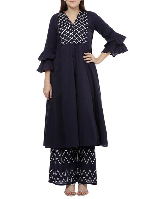 blue cotton kurta palazzo  set - 14609654 - Very Small Image - 1