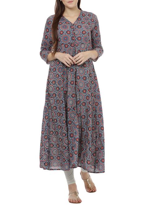 blue cotton flared kurta - 14609668 - Very Small Image - 1