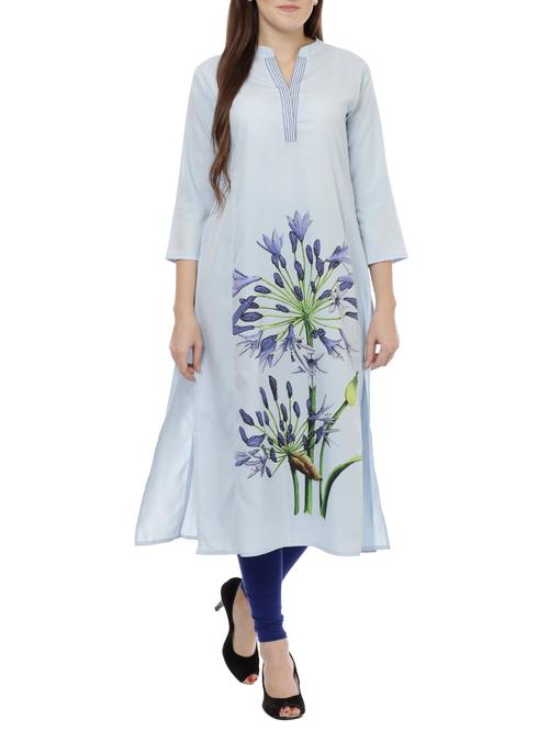 blue crepe straight kurta - 14609675 - Very Small Image - 1