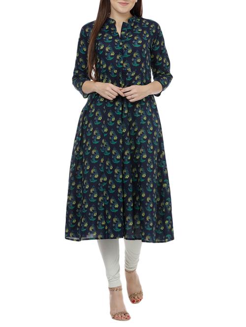blue cotton flared kurta - 14609676 - Very Small Image - 1