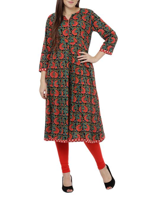 red cotton flared kurta - 14609677 - Very Small Image - 1
