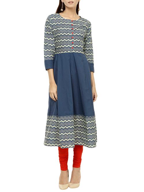 blue cotton flared kurta - 14609679 - Very Small Image - 1