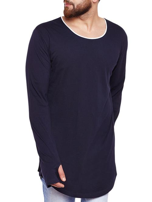 navy blue cotton thumb hole tshirt - 14610215 - Very Small Image - 1